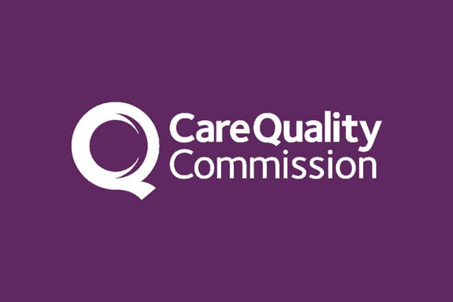 The Care Quality Commission logo, often seen after a successful CQC Inspection, features a stylized white "Q" and the words "Care Quality Commission" in white text on a solid purple background.